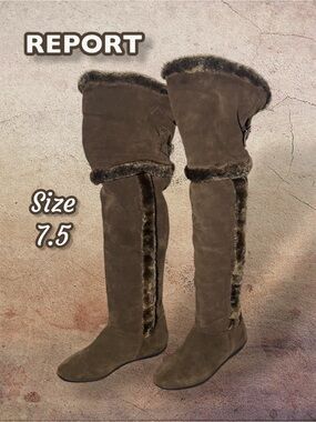 Report Roby Brown Suede Faux Fur Over The Knee Boots Size 7.5 NWT No box